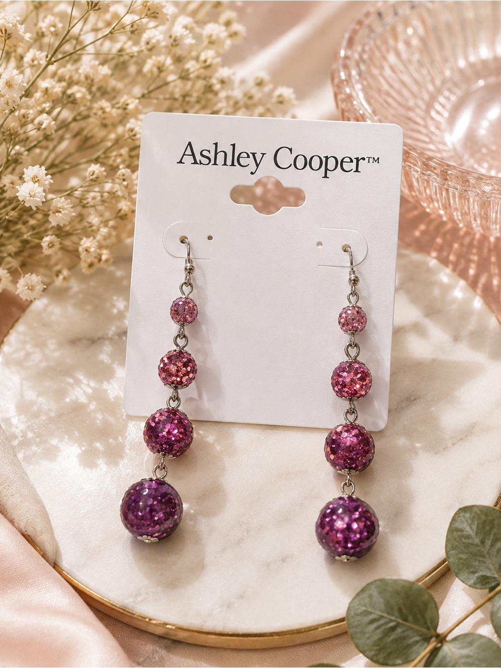 Ashley Cooper Pink and Purple Glitter Drop Earrings